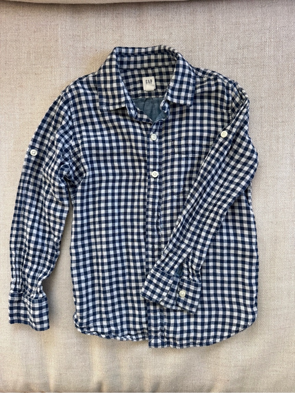 GAP kids Navy and White Gingham Button-Down Shirt